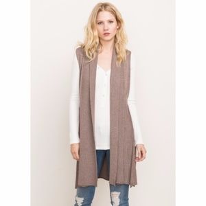 Mystree Ribbed Shawl Collar Long Vest